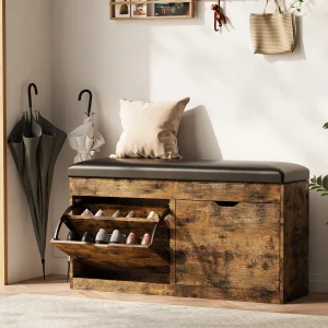 Shoe Storage Bench with  Padded Seat Cushion