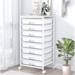 Rolling Storage Cart with Drawers,Utility Cart With 8 Drawers and Wooden Tabletop,Rolling Drawer Cart,Storage Drawer Cart for Li