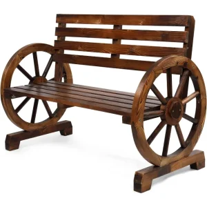 41" Rustic Wooden Wheel Bench