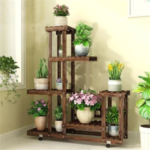 6 Tier Wood Plant Stand with wheels